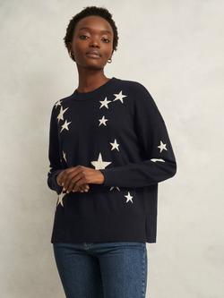 Hobbs Arnelle Star Wool Blend Jumper, Navy/Silver, Navy/Silver