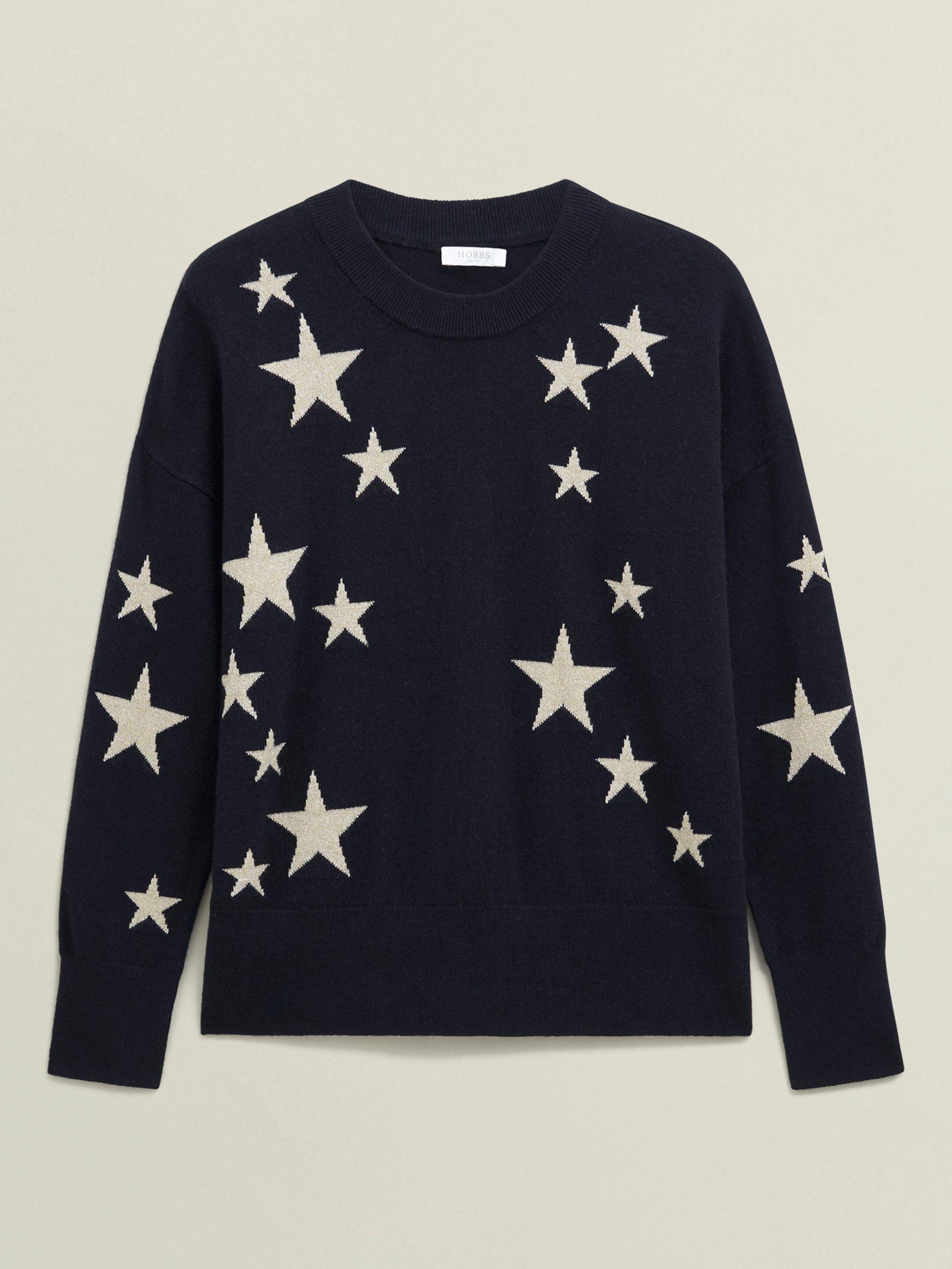 Product image 4 of 6, which shows Hobbs Arnelle Star Wool Blend Jumper, Navy/Silver, L