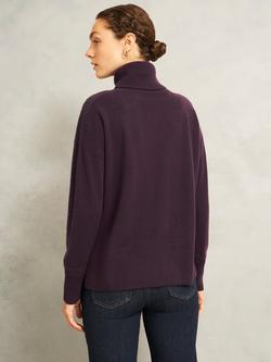 Hobbs Delora Roll Neck Pure Cashmere Jumper, Malbec Purple - view 2, Malbec Purple