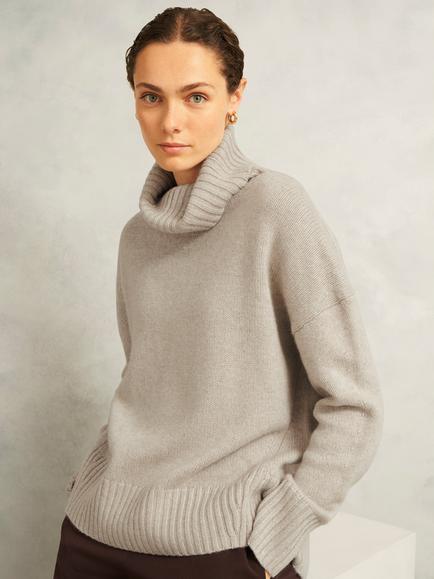 Hobbs Gabi Wool Rich Roll Neck Jumper, Oatmeal Marl, Oatmeal Marl