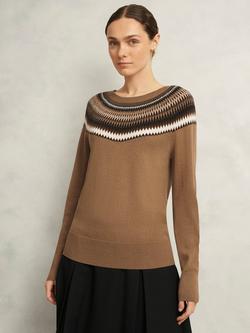 Hobbs Greta Fair Isle Wool Blend Jumper, Camel Marl