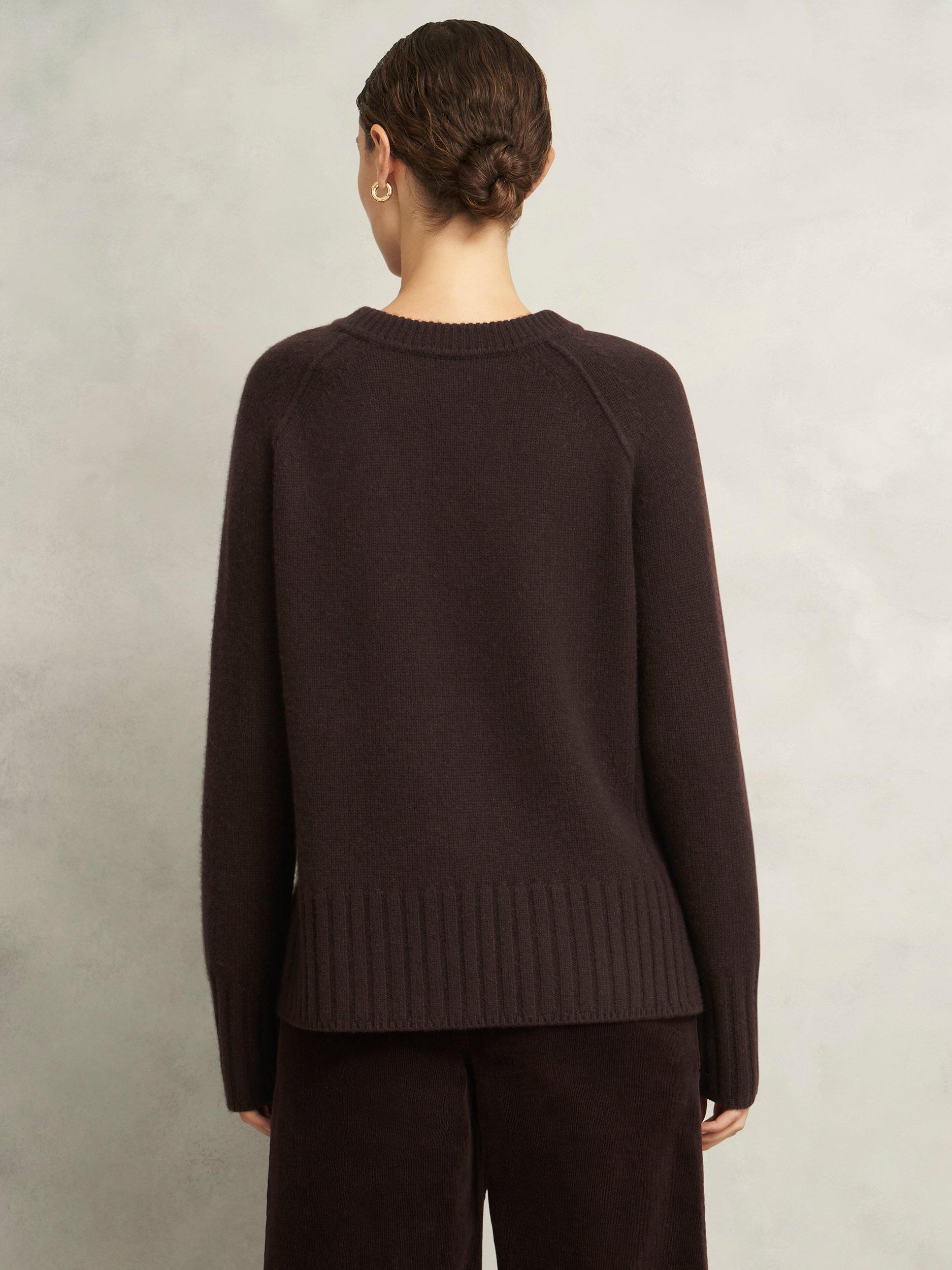 Product image 2 of 6, which shows Hobbs Mali Crew Neck Wool Rich Jumper, Alder Brown, L
