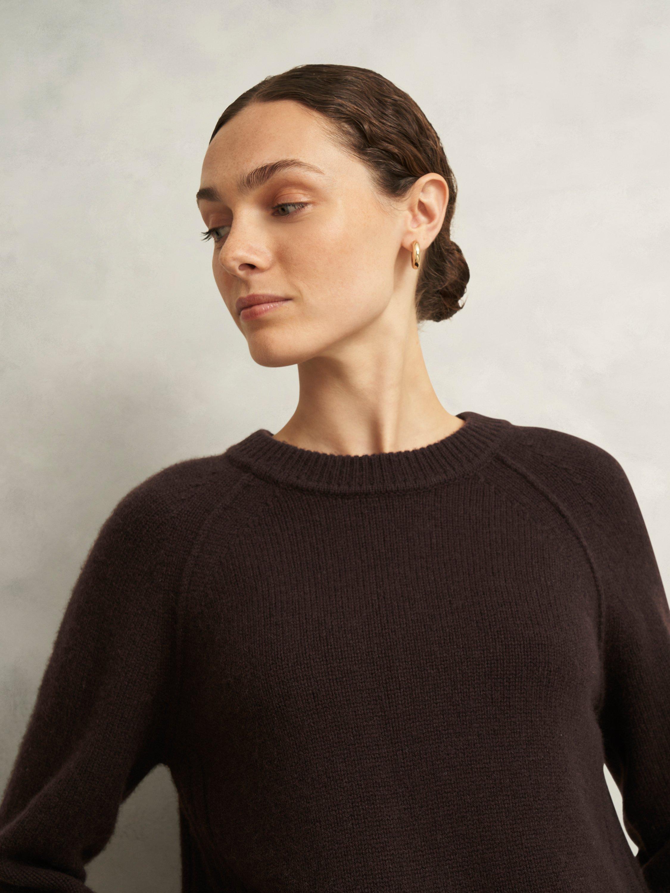 Product image 3 of 6, which shows Hobbs Mali Crew Neck Wool Rich Jumper, Alder Brown, L