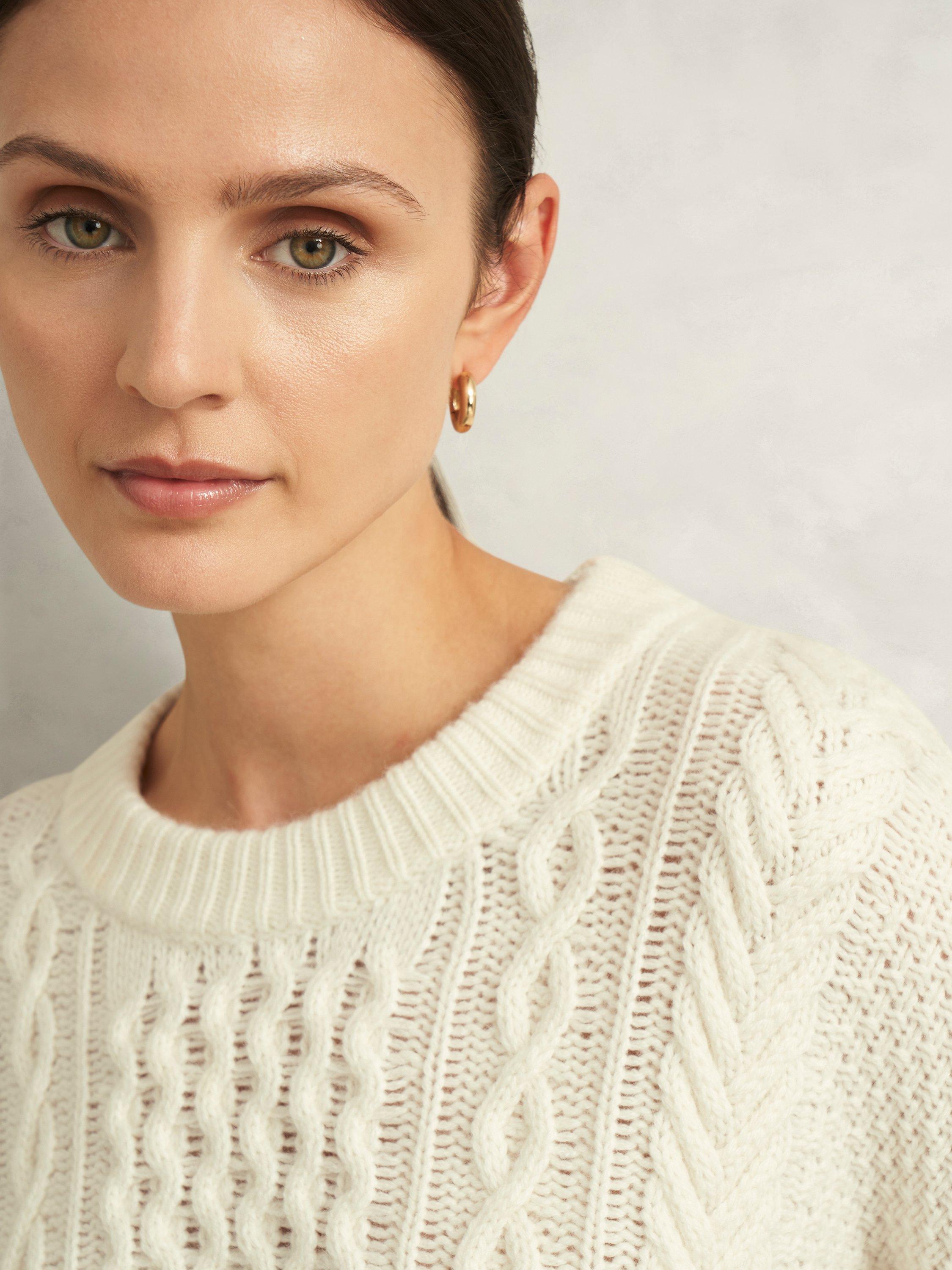 Product image 3 of 7, which shows Hobbs Nell Wool Blend Cable Knit Jumper, Ivory, L