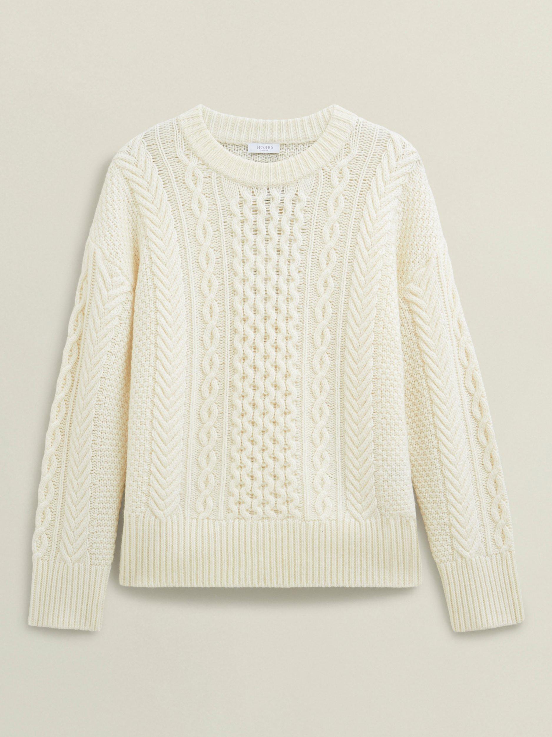Product image 4 of 7, which shows Hobbs Nell Wool Blend Cable Knit Jumper, Ivory, L