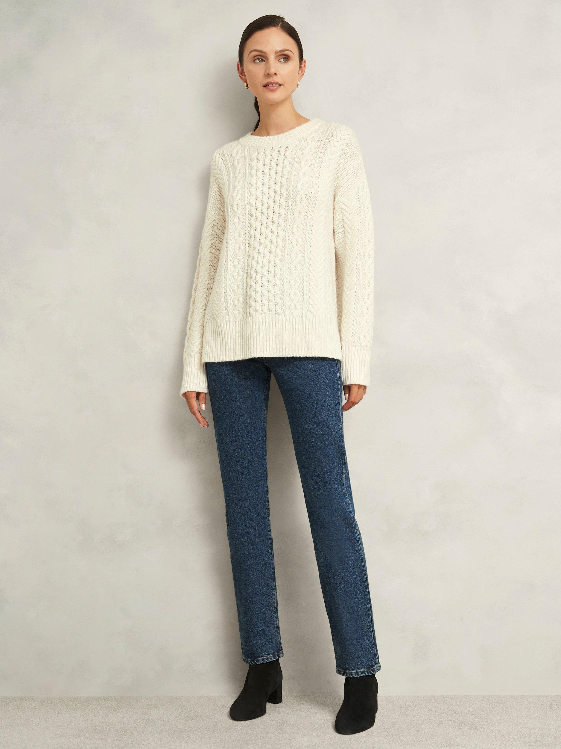 Product image 5 of 7, which shows Hobbs Nell Wool Blend Cable Knit Jumper, Ivory, L