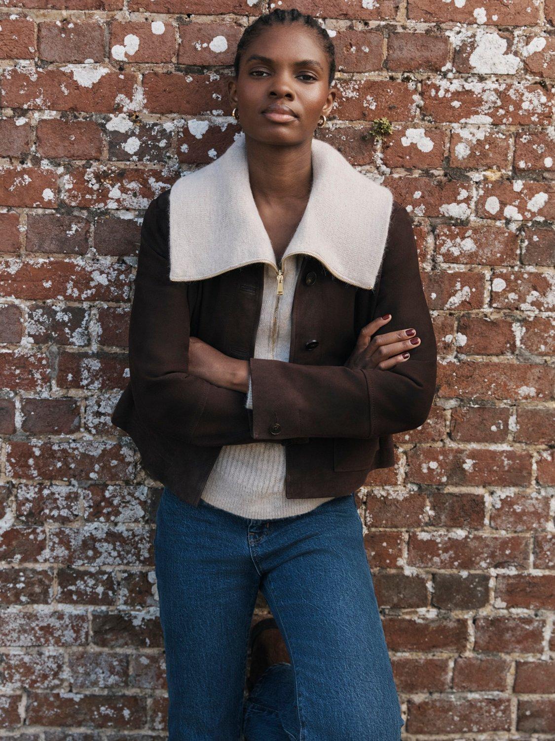 Product image 1 of 5, which shows Hobbs Sandy Zip Neck Jumper, Oatmeal Marl, L