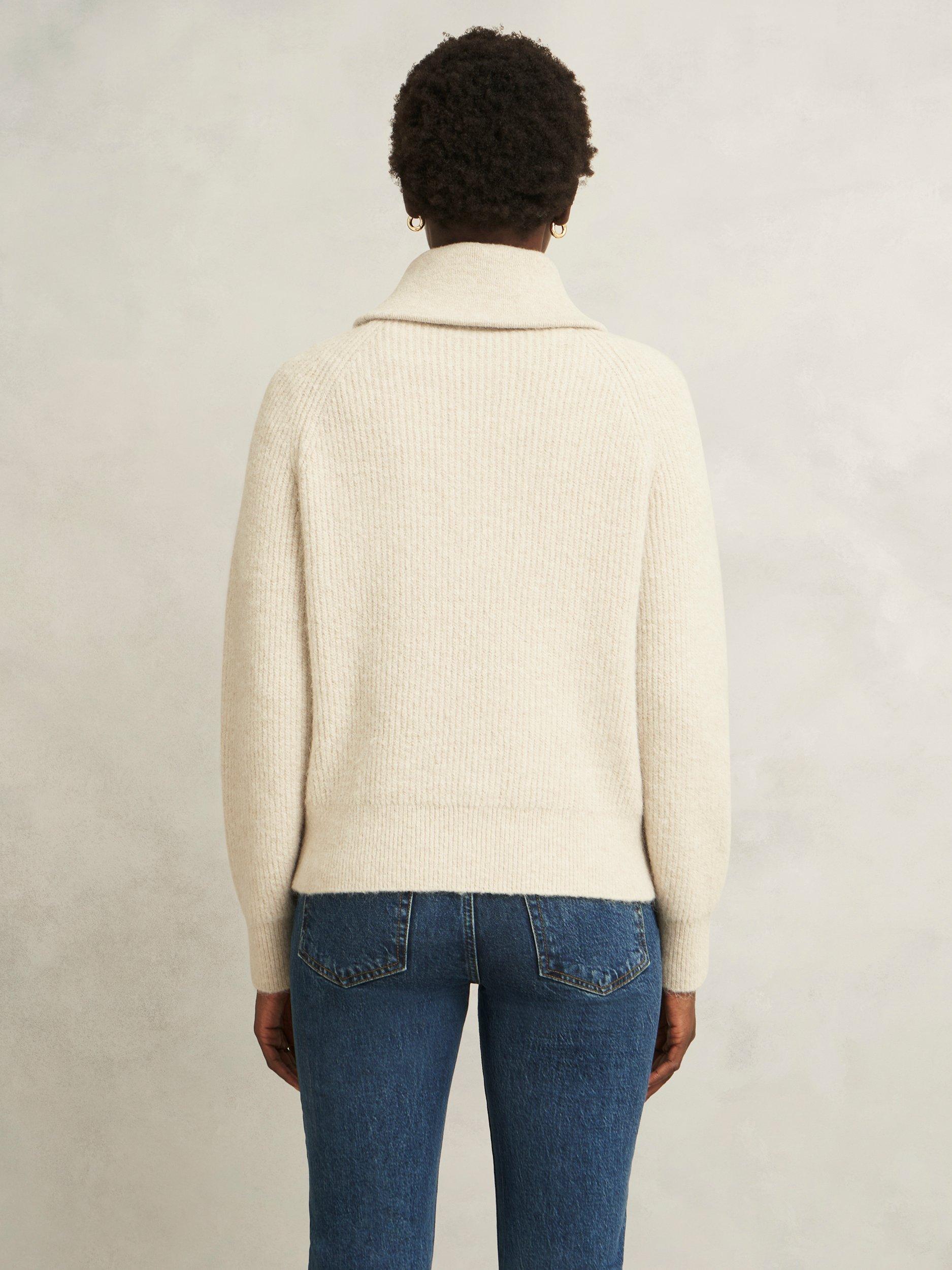 Product image 2 of 5, which shows Hobbs Sandy Zip Neck Jumper, Oatmeal Marl, L