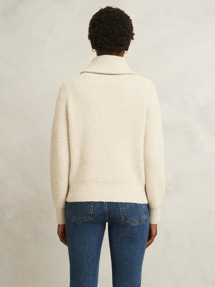 Hobbs Sandy Zip Neck Jumper, Oatmeal Marl - view 2, Oatmeal Marl