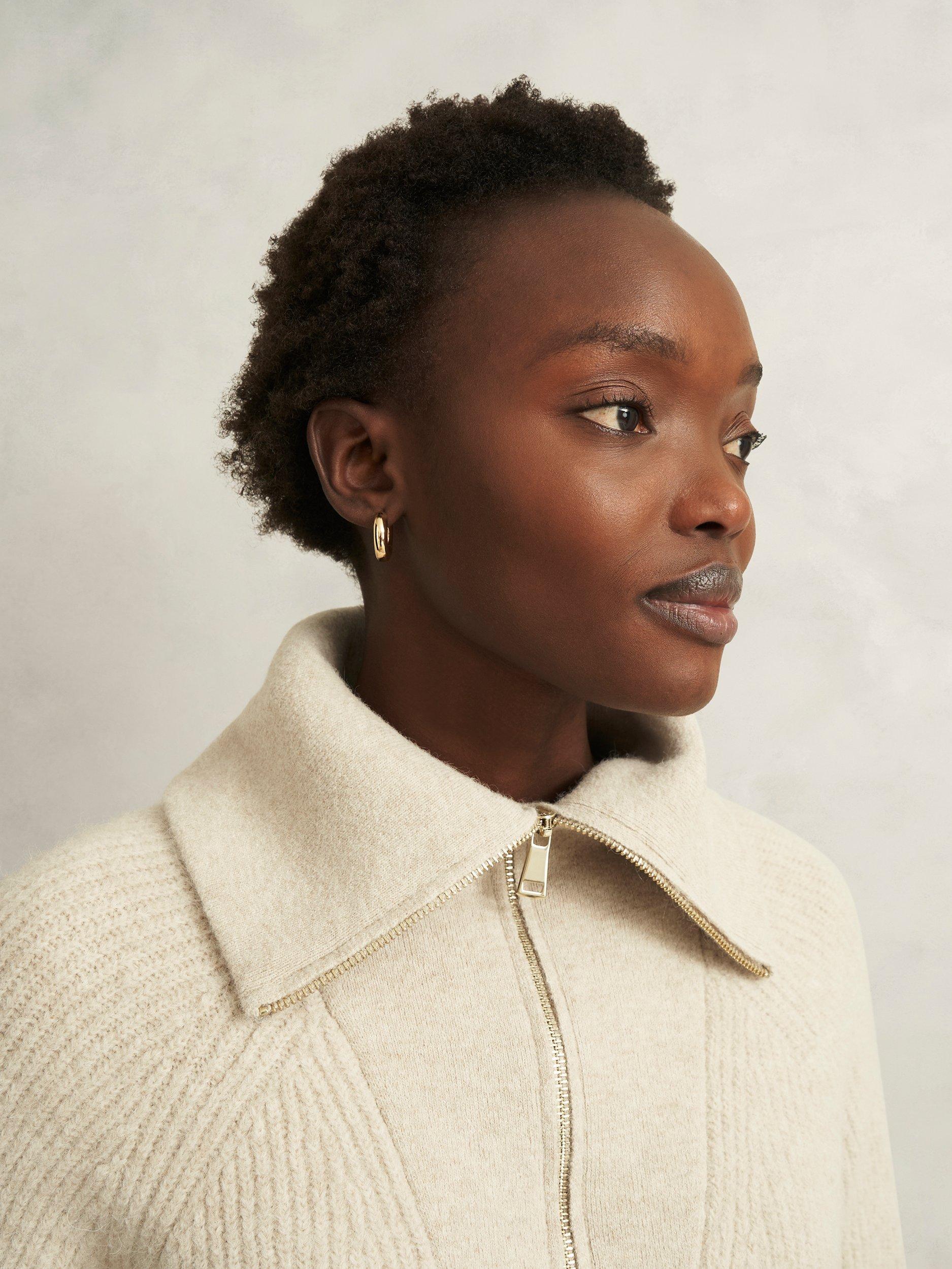 Product image 3 of 5, which shows Hobbs Sandy Zip Neck Jumper, Oatmeal Marl, L