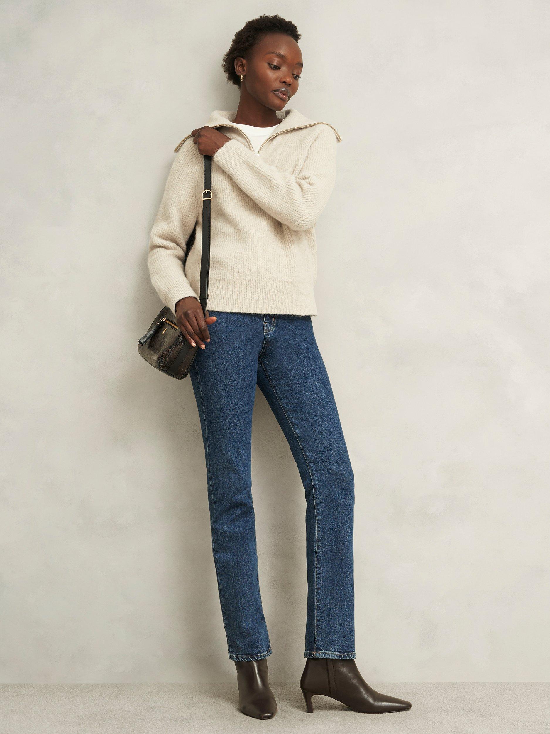 Product image 5 of 5, which shows Hobbs Sandy Zip Neck Jumper, Oatmeal Marl, L