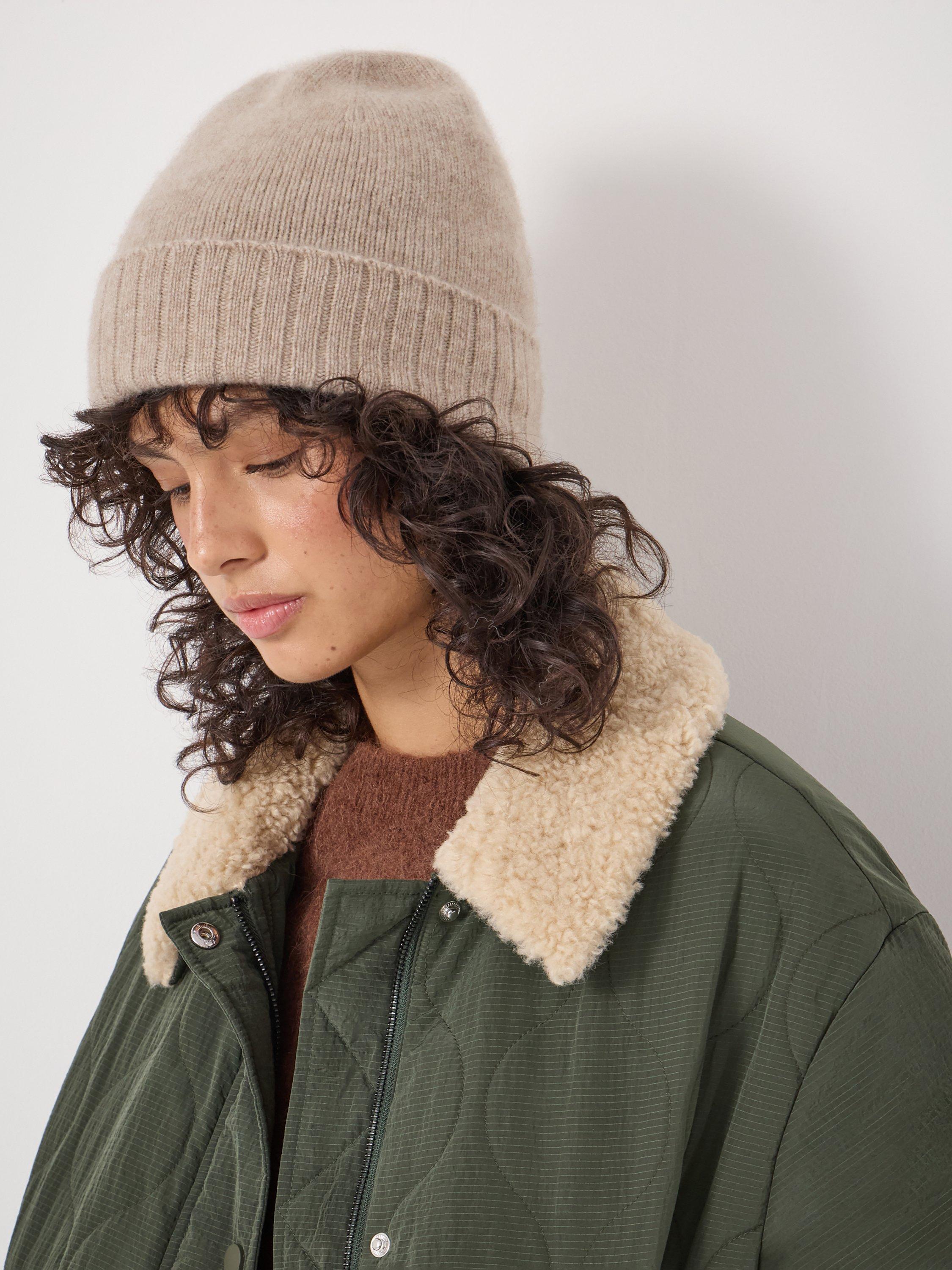 Product image 2 of 3, which shows HUSH Cashmere Beanie Hat, Oatmeal Beige, One Size