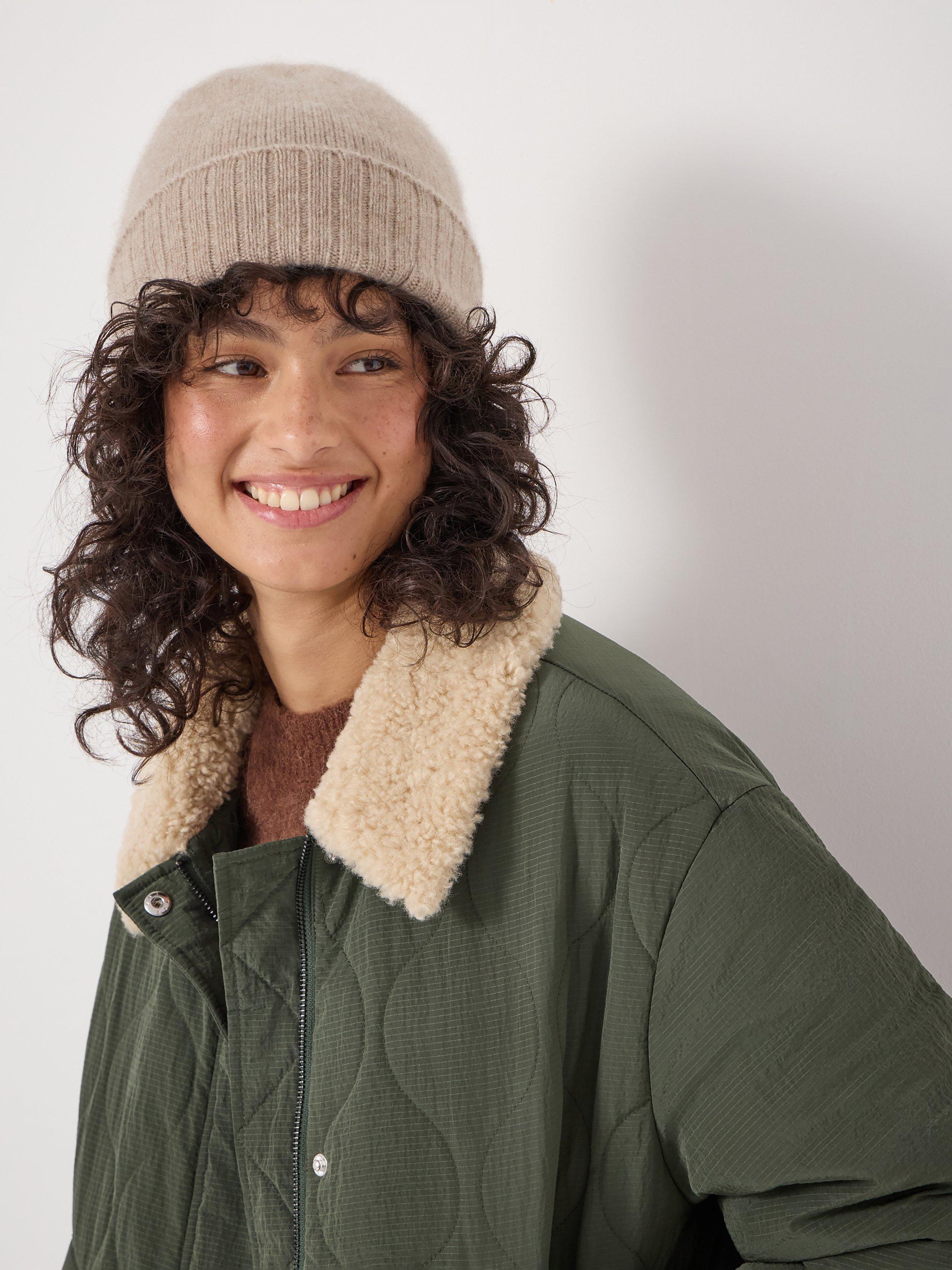 Product image 3 of 3, which shows HUSH Cashmere Beanie Hat, Oatmeal Beige, One Size