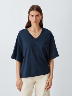 John Lewis Organic Cotton V-Neck Oversized T-Shirt, Navy