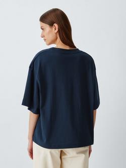 John Lewis Organic Cotton V-Neck Oversized T-Shirt - view 2, Navy