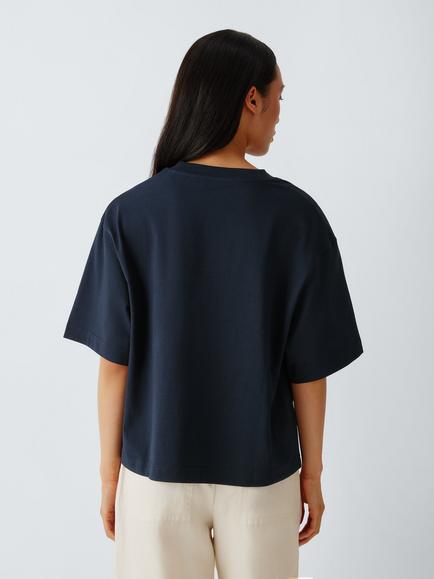 John Lewis Organic Cotton V-Neck Oversized T-Shirt - view 2, Navy