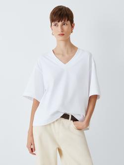 John Lewis Organic Cotton V-Neck Oversized T-Shirt, White