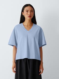 John Lewis Organic Cotton V-Neck Oversized T-Shirt, Light Blue