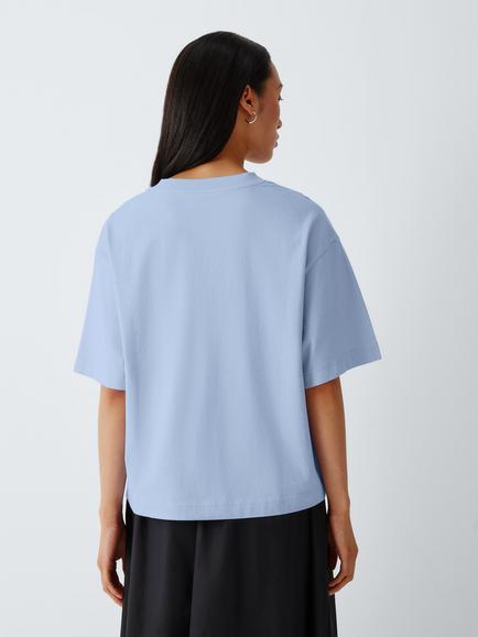 John Lewis Organic Cotton V-Neck Oversized T-Shirt - view 2, Light Blue