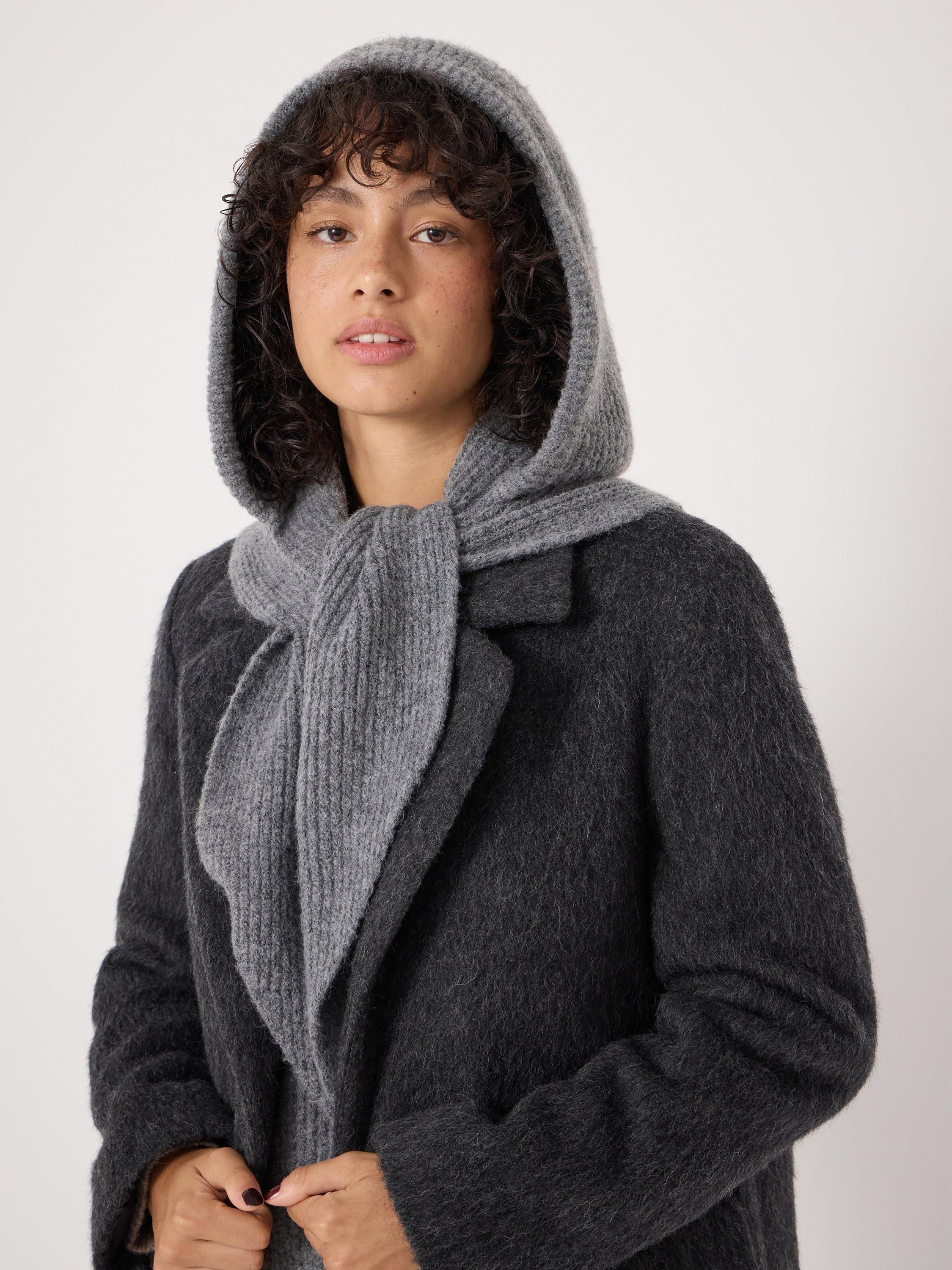 Product image 1 of 5, which shows HUSH Knitted Hooded Scarf, Grey Marl, One Size