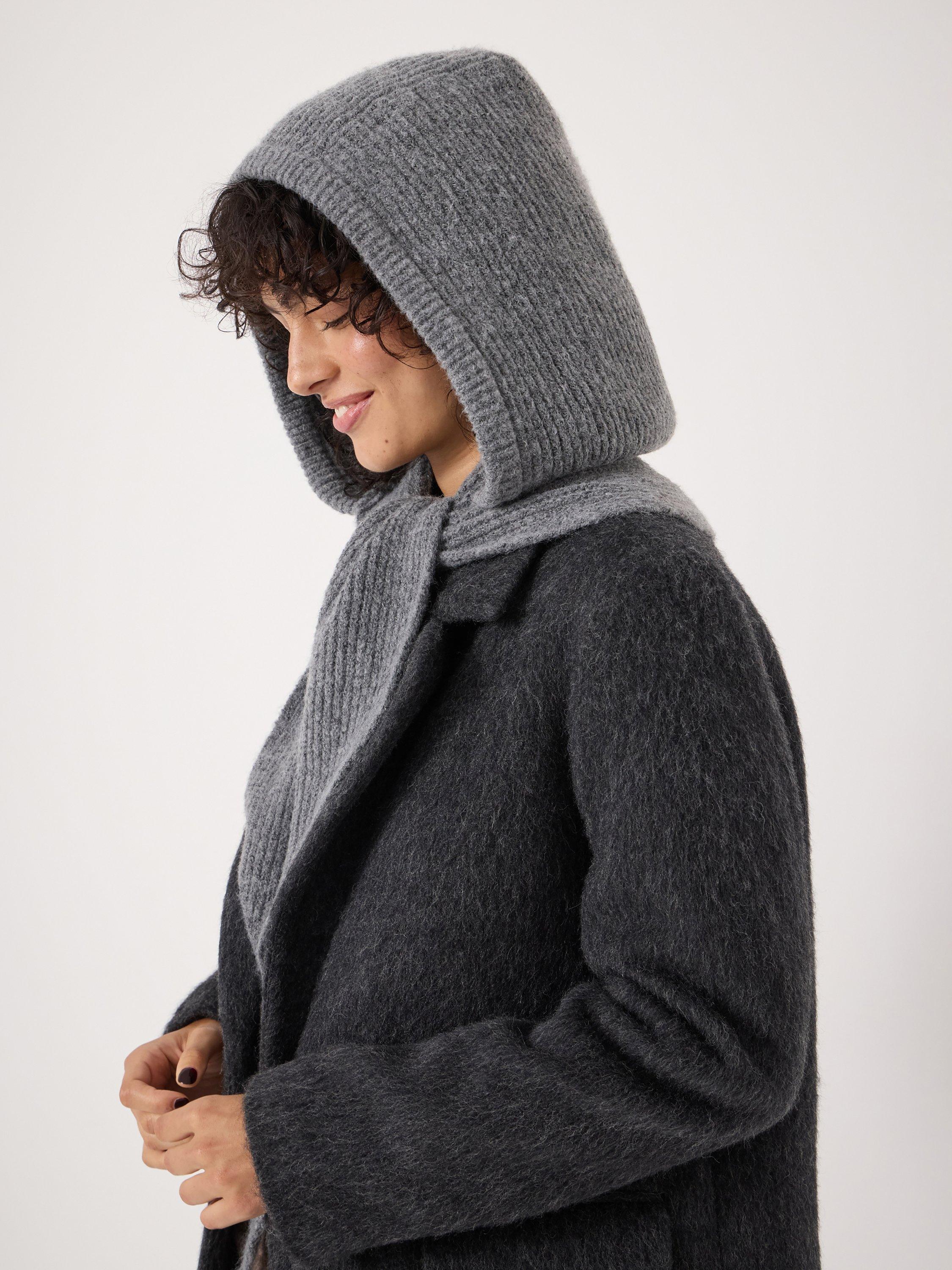 Product image 2 of 5, which shows HUSH Knitted Hooded Scarf, Grey Marl, One Size