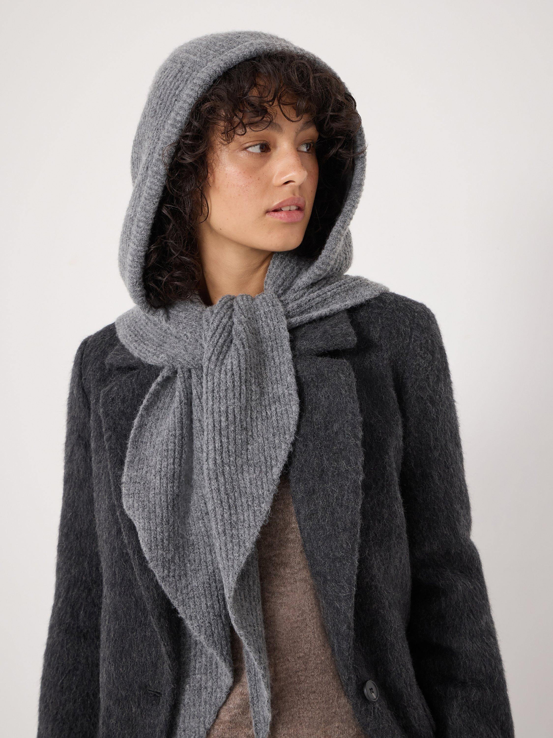 Product image 3 of 5, which shows HUSH Knitted Hooded Scarf, Grey Marl, One Size