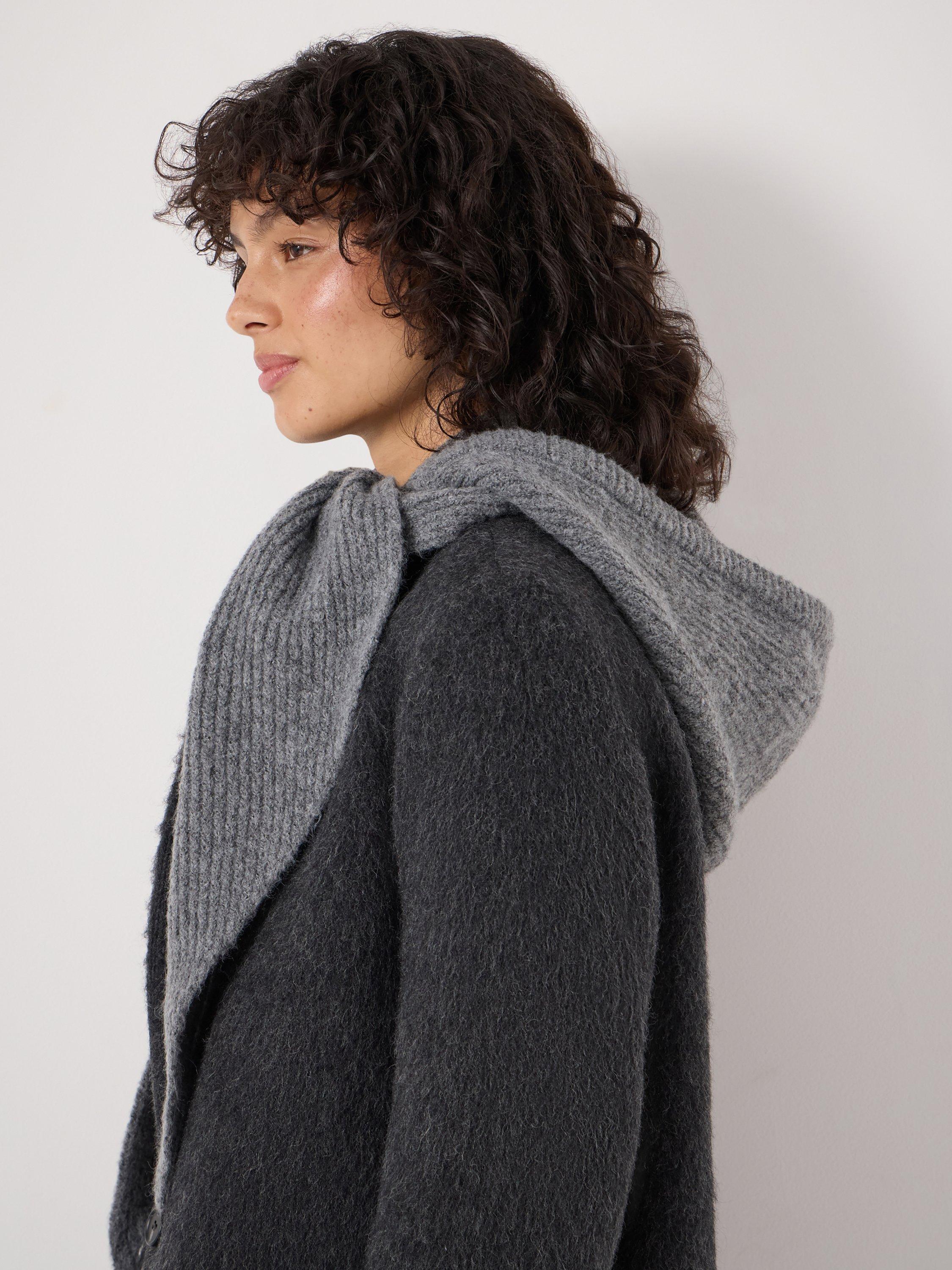 Product image 4 of 5, which shows HUSH Knitted Hooded Scarf, Grey Marl, One Size