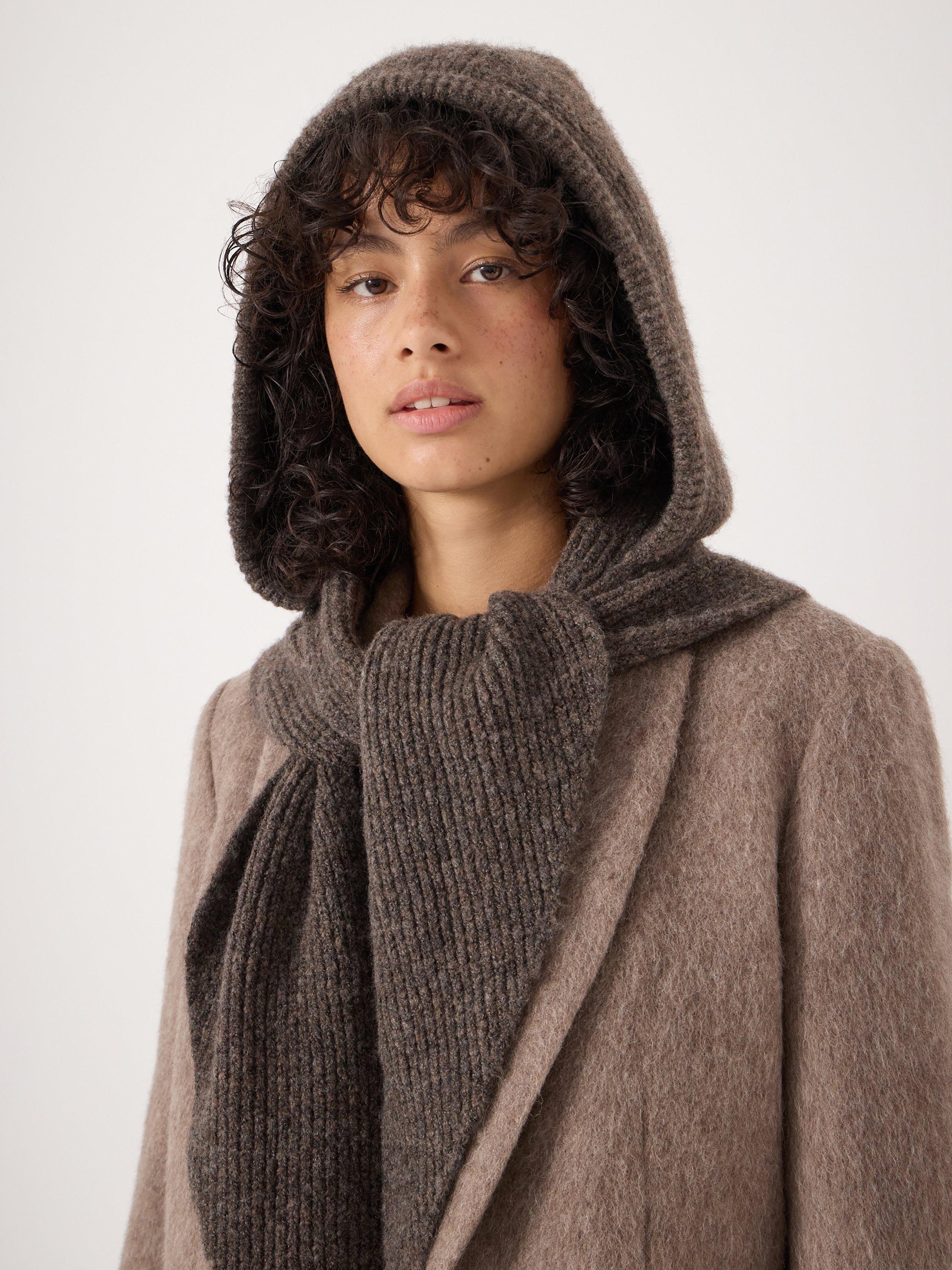 Product image 1 of 3, which shows HUSH Knitted Hooded Scarf, Chocolate Chip, One Size
