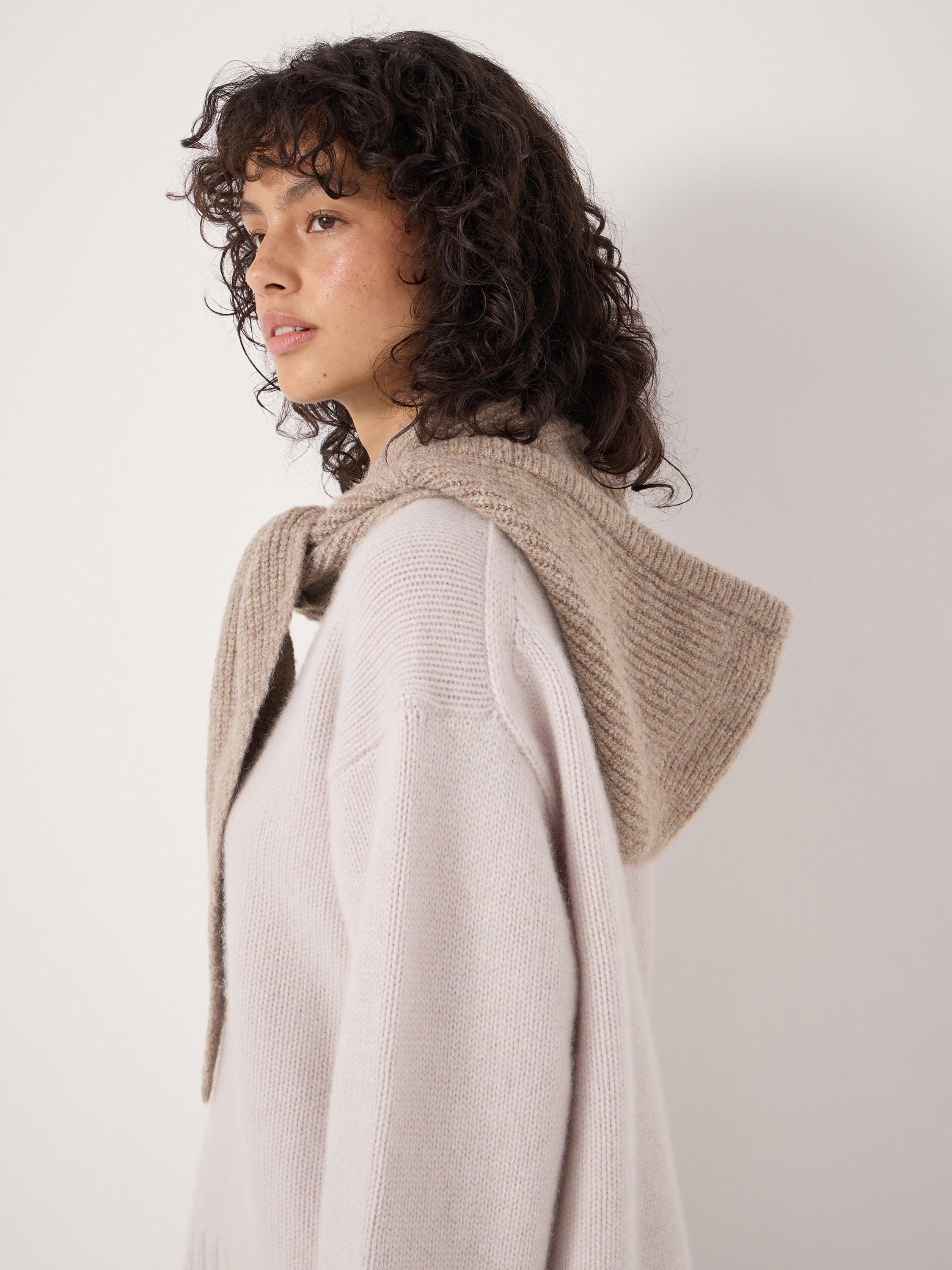 Product image 2 of 3, which shows HUSH Knitted Hooded Scarf, Oatmeal Grey, One Size