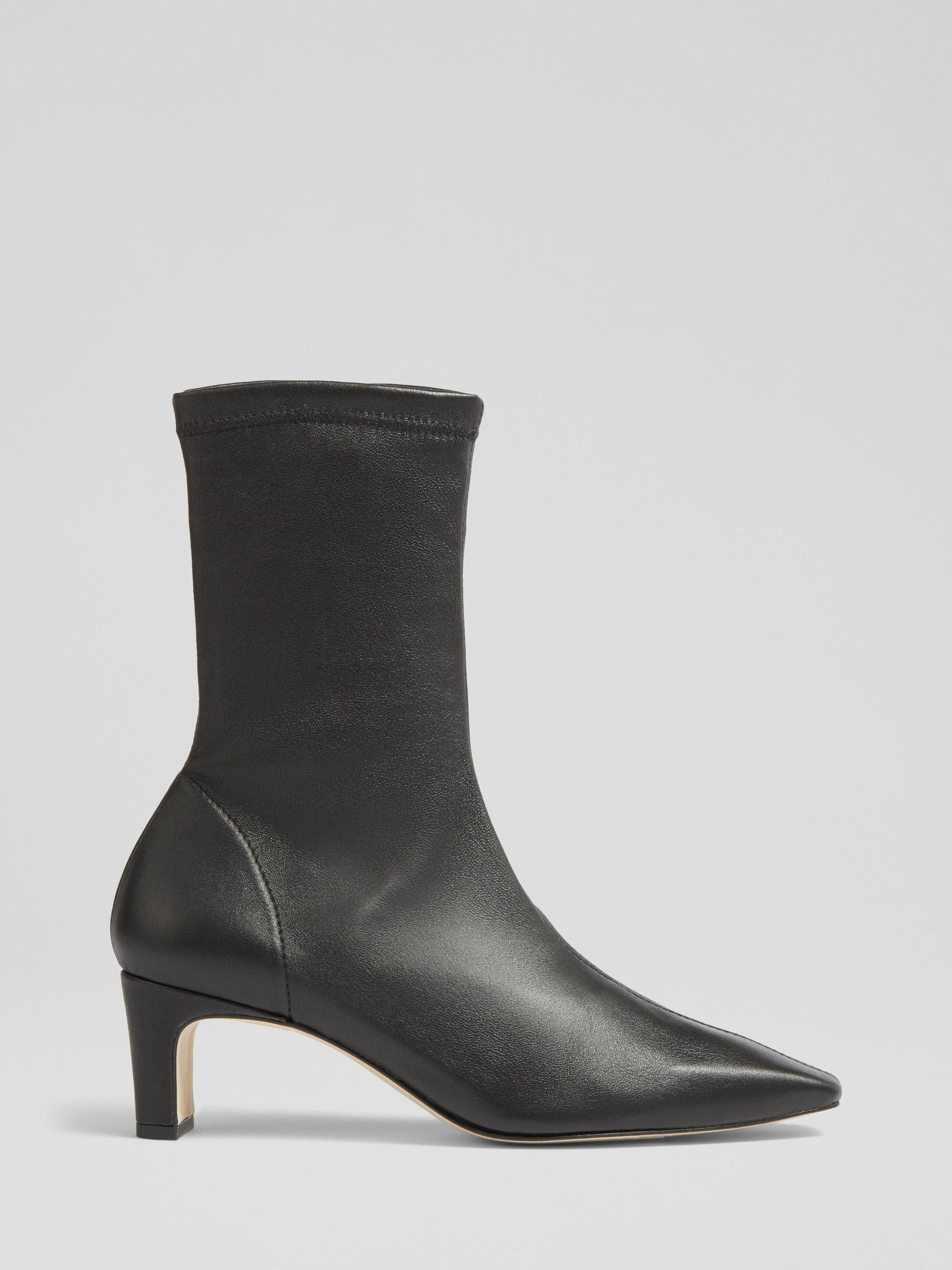 Product image 1 of 3, which shows L.K.Bennett Marcia Leather Stretch Ankle Boots, Black, 5