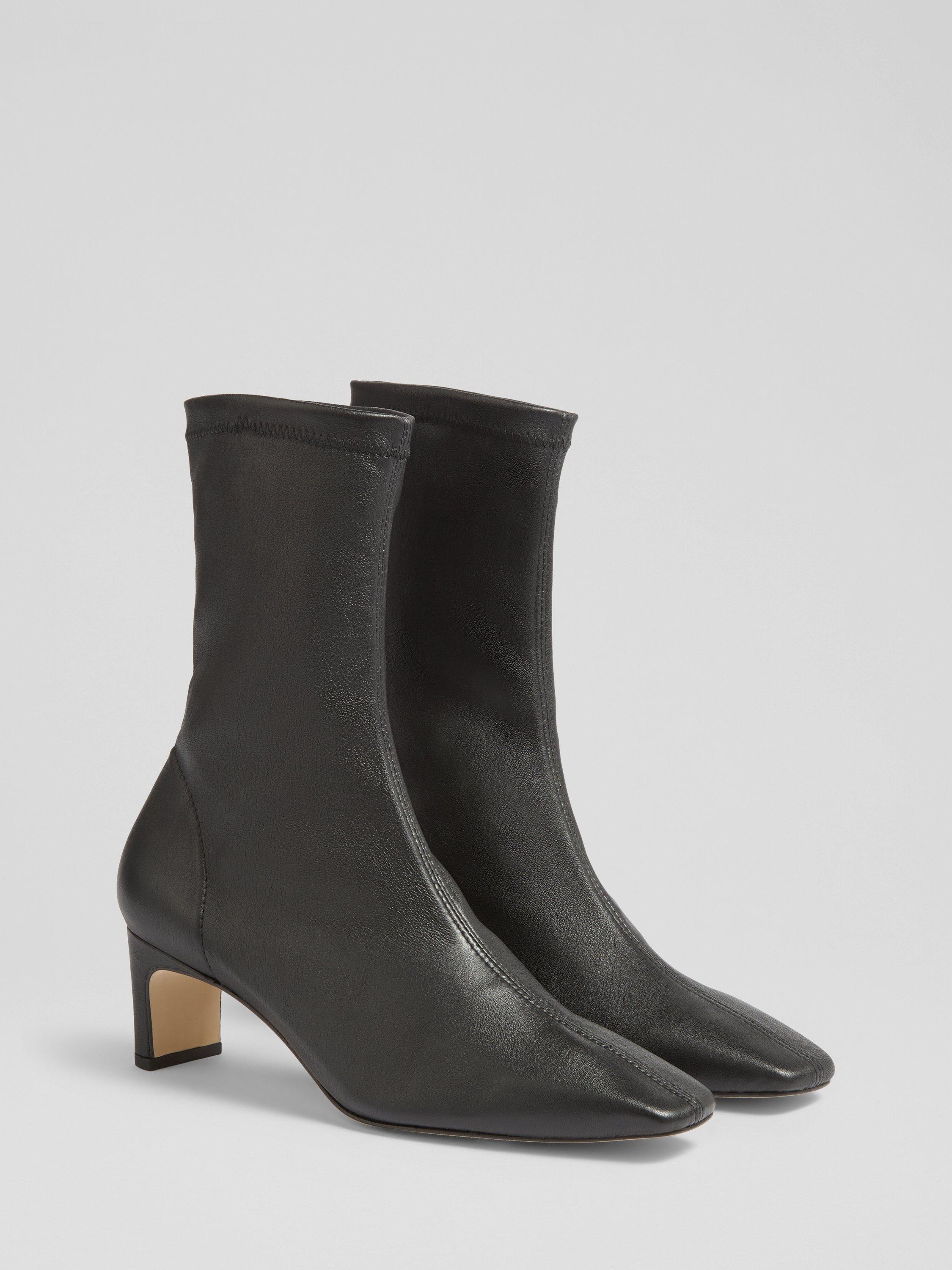 Product image 2 of 3, which shows L.K.Bennett Marcia Leather Stretch Ankle Boots, Black, 5