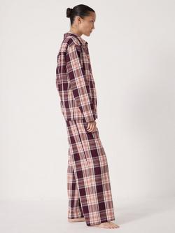HUSH Check Button Through Long Pyjama Set, Burgundy Red - view 2, Burgundy Red