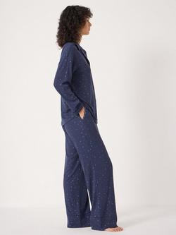 HUSH Stars Button Through Long Pyjama Set, Dark Navy - view 2, Dark Navy