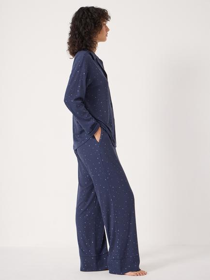 HUSH Stars Button Through Long Pyjama Set, Dark Navy - view 2, Dark Navy