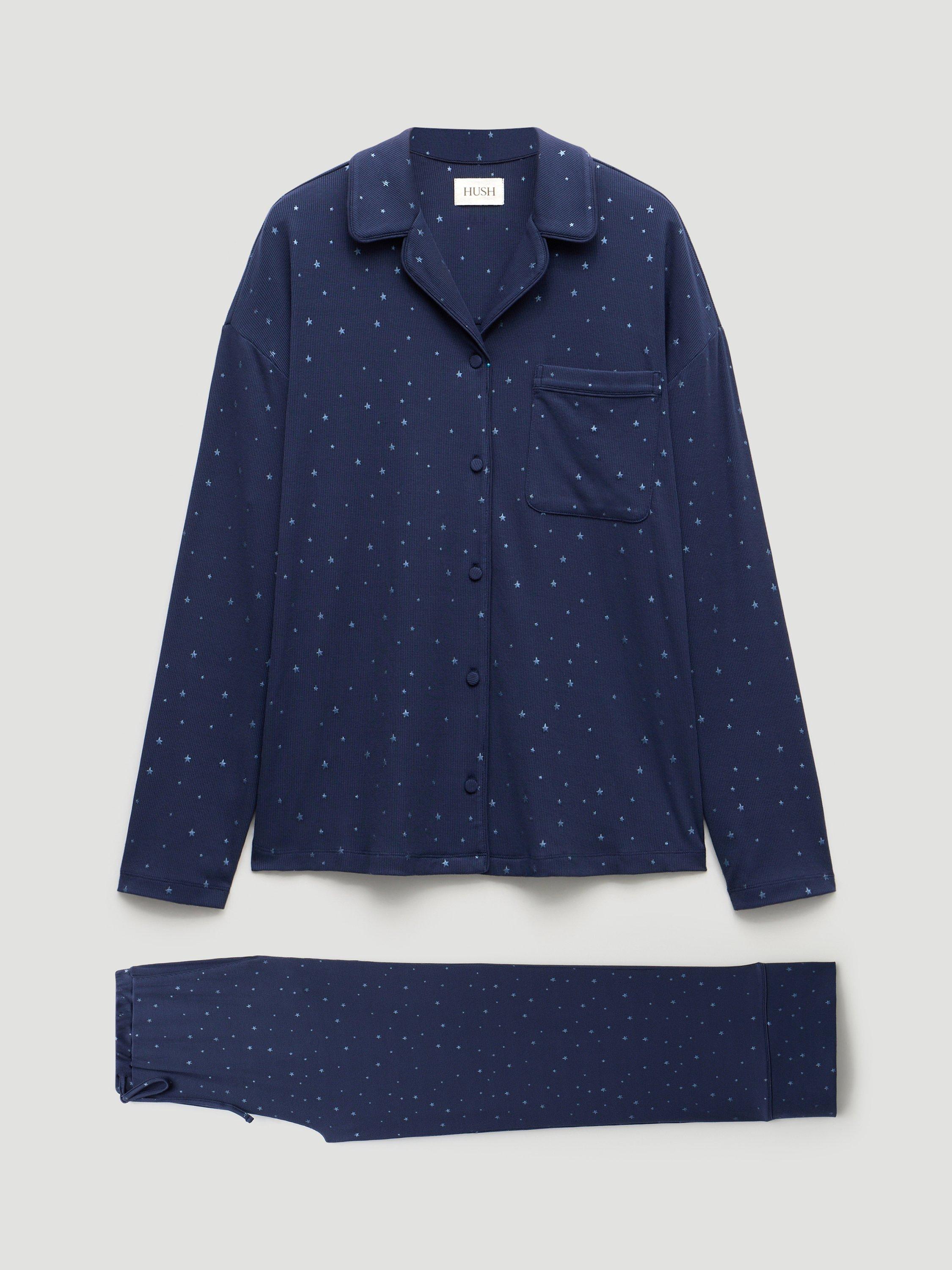 Product image 4 of 5, which shows HUSH Stars Button Through Long Pyjama Set, Dark Navy, L-XL