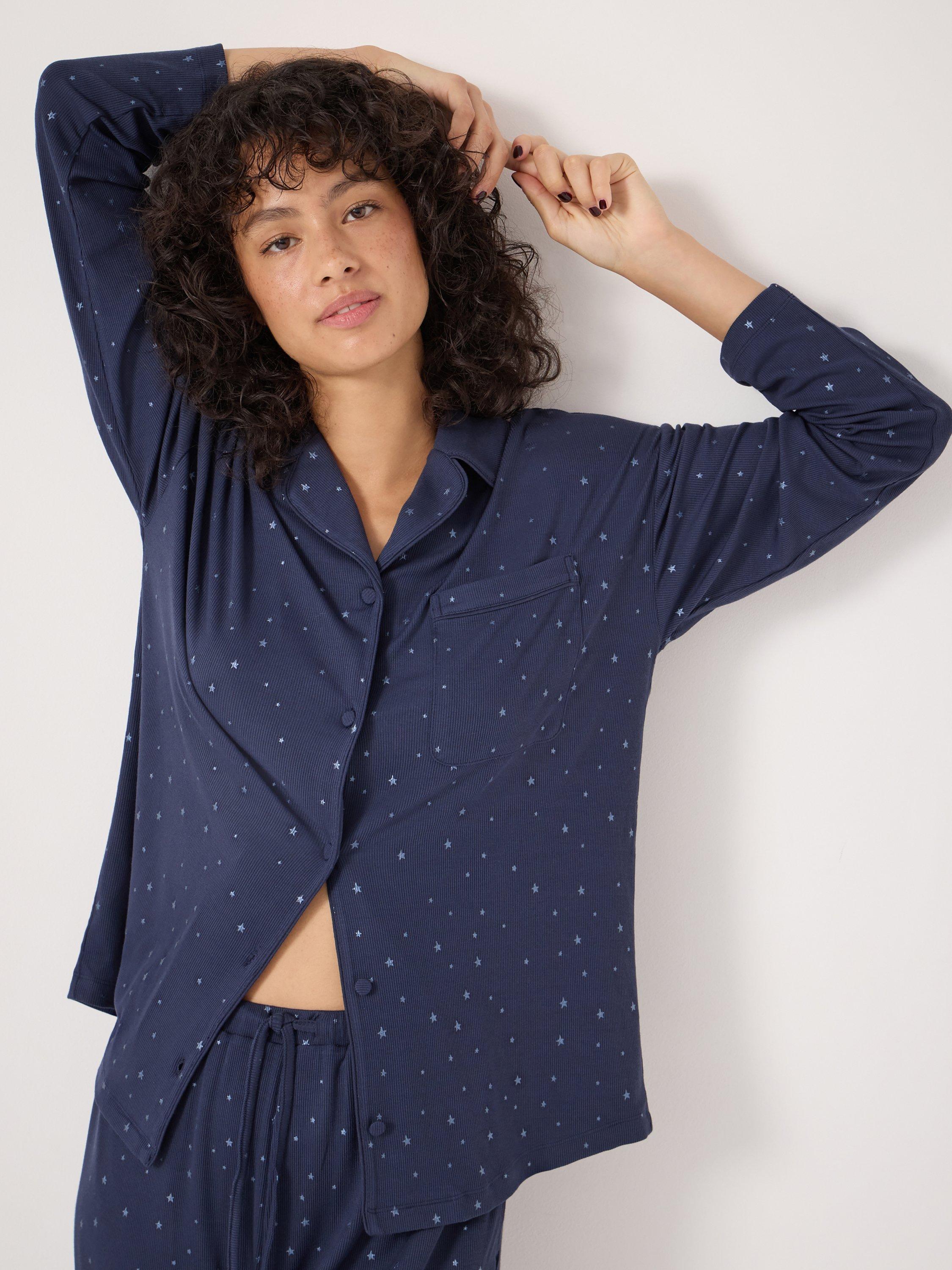 Product image 5 of 5, which shows HUSH Stars Button Through Long Pyjama Set, Dark Navy, L-XL