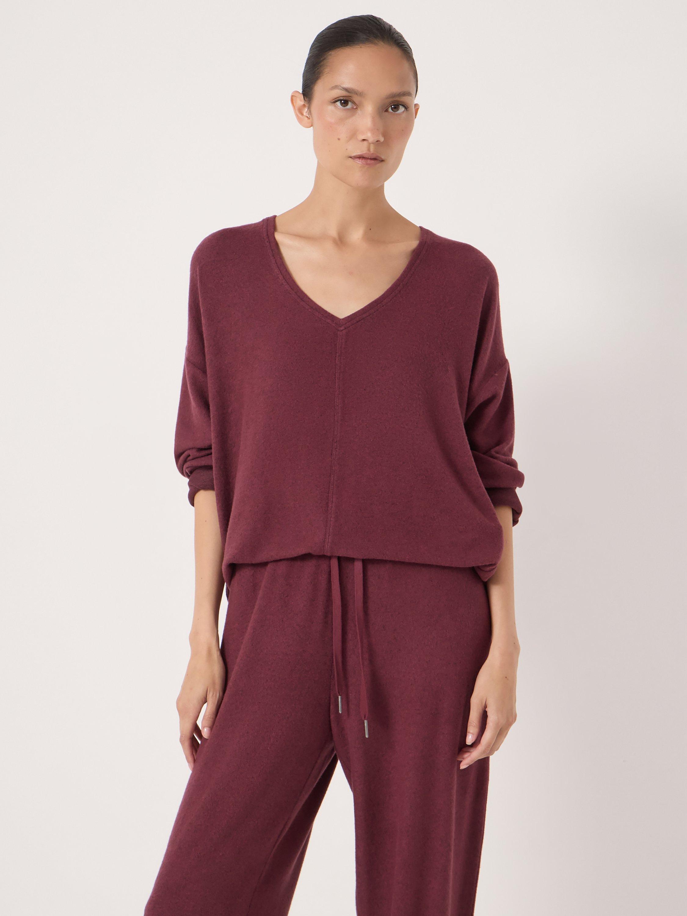 Product image 1 of 5, which shows HUSH Gillian V-Neck Pyjama Top containing LENZING™ ECOVERO™ Viscose, Burgundy Purple, L