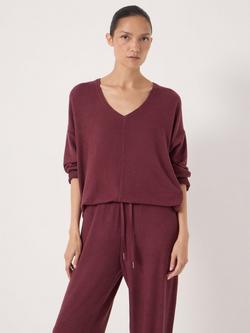 HUSH Gillian V-Neck Pyjama Top containing LENZING™ ECOVERO™ Viscose, Burgundy Purple