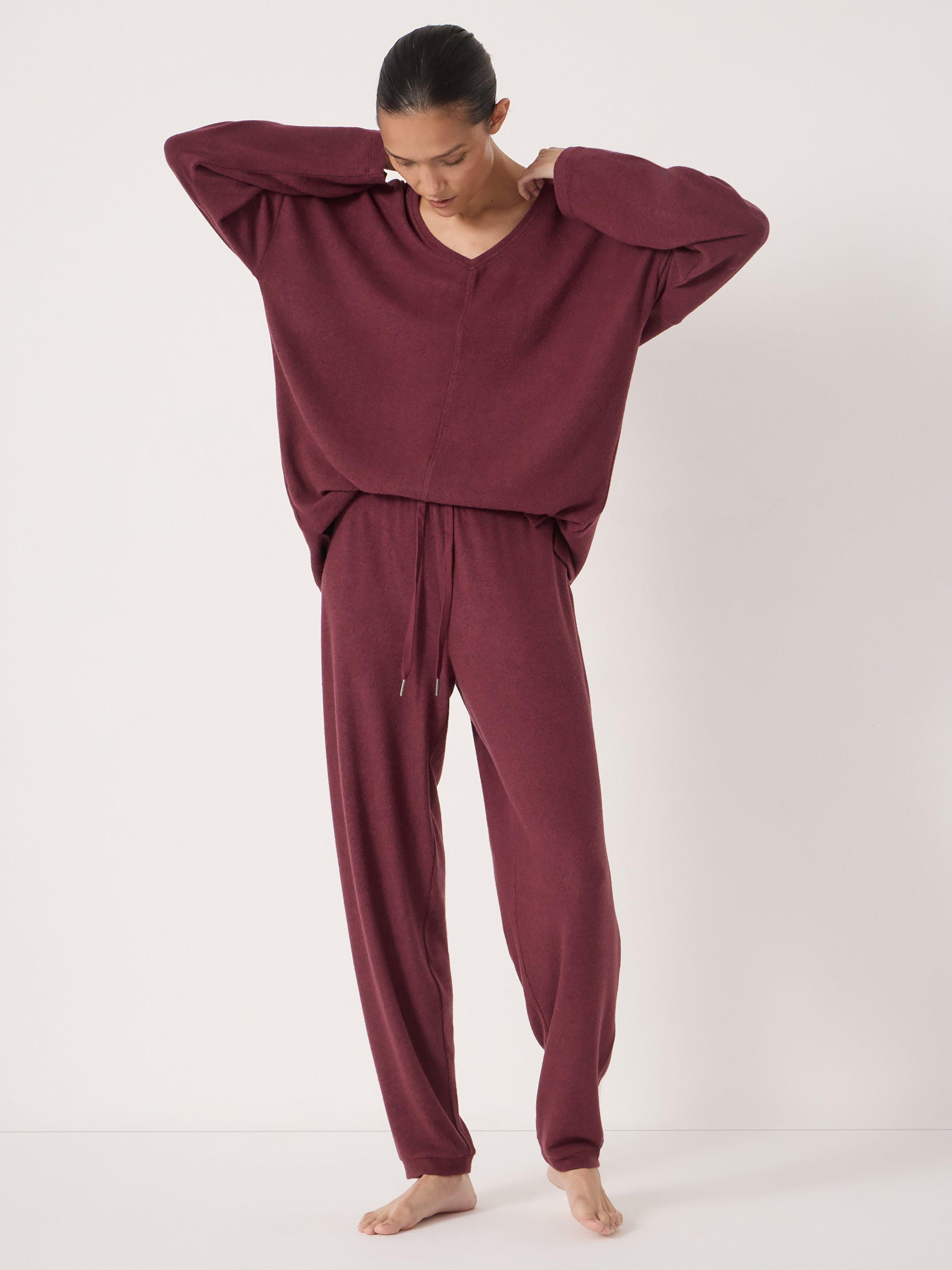Product image 2 of 5, which shows HUSH Gillian V-Neck Pyjama Top containing LENZING™ ECOVERO™ Viscose, Burgundy Purple, L