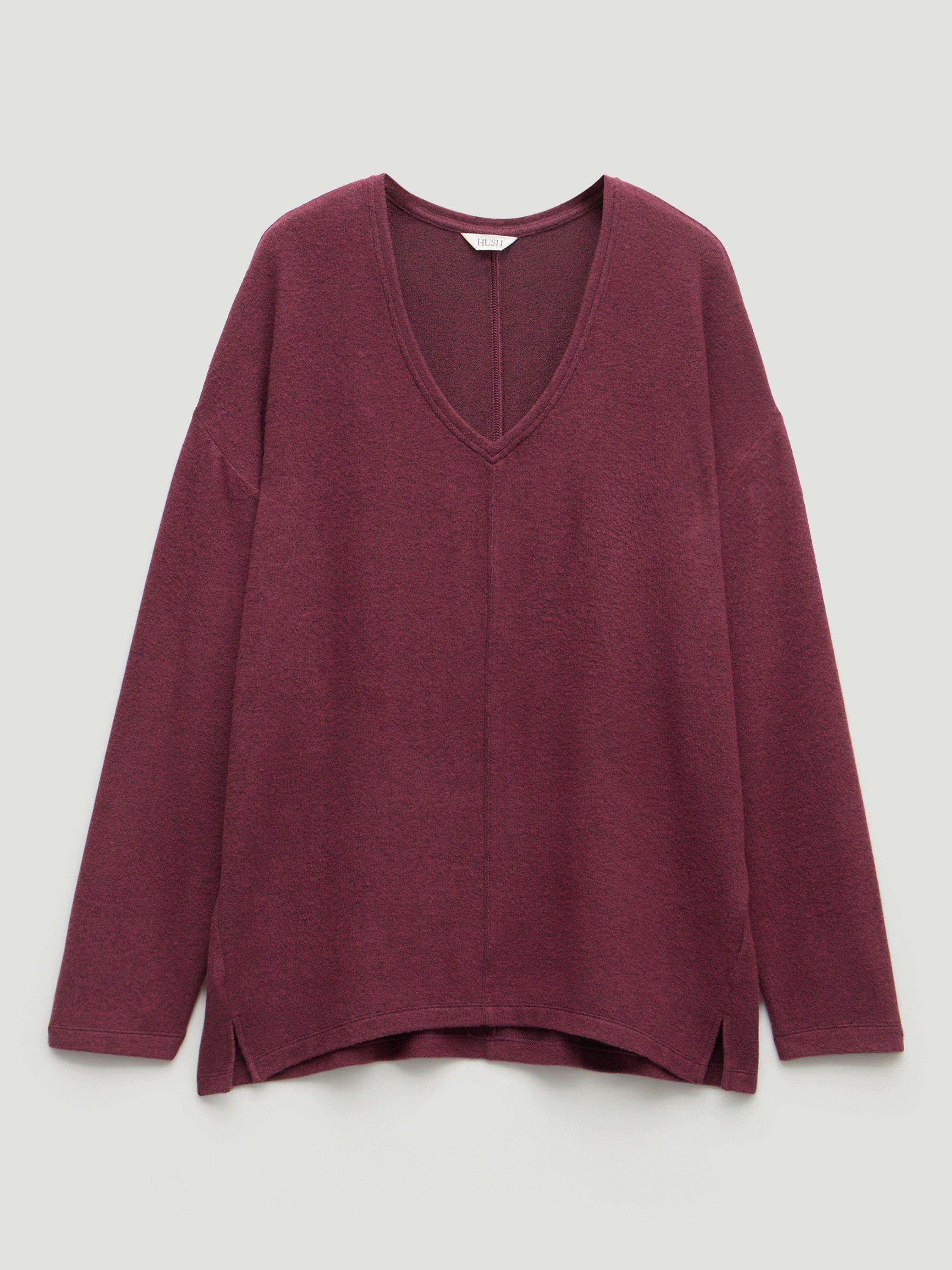 Product image 4 of 5, which shows HUSH Gillian V-Neck Pyjama Top containing LENZING™ ECOVERO™ Viscose, Burgundy Purple, L
