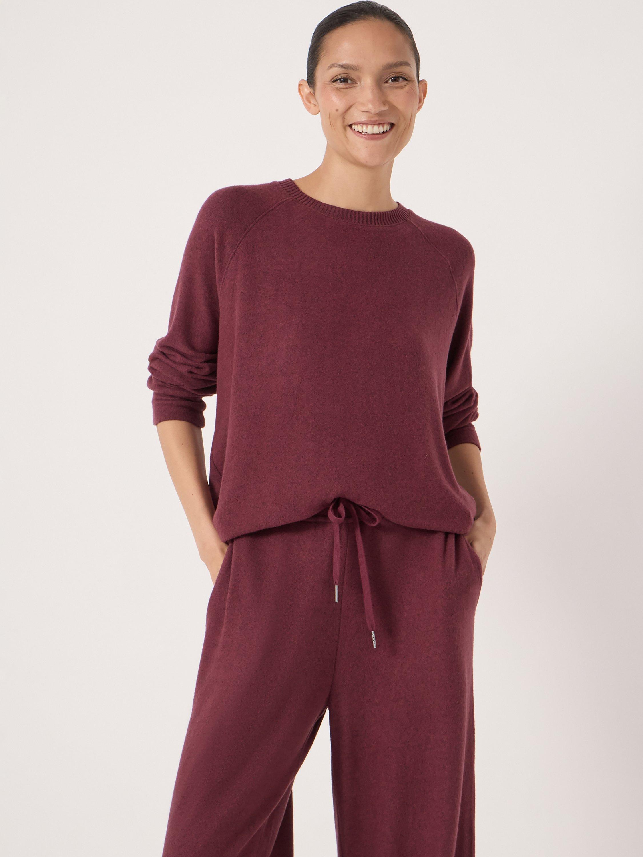 Product image 1 of 5, which shows HUSH Elle Super Soft Raglan Sleeve Pyjama Top containing LENZING™ ECOVERO™ Viscose, Burgundy Purple, L