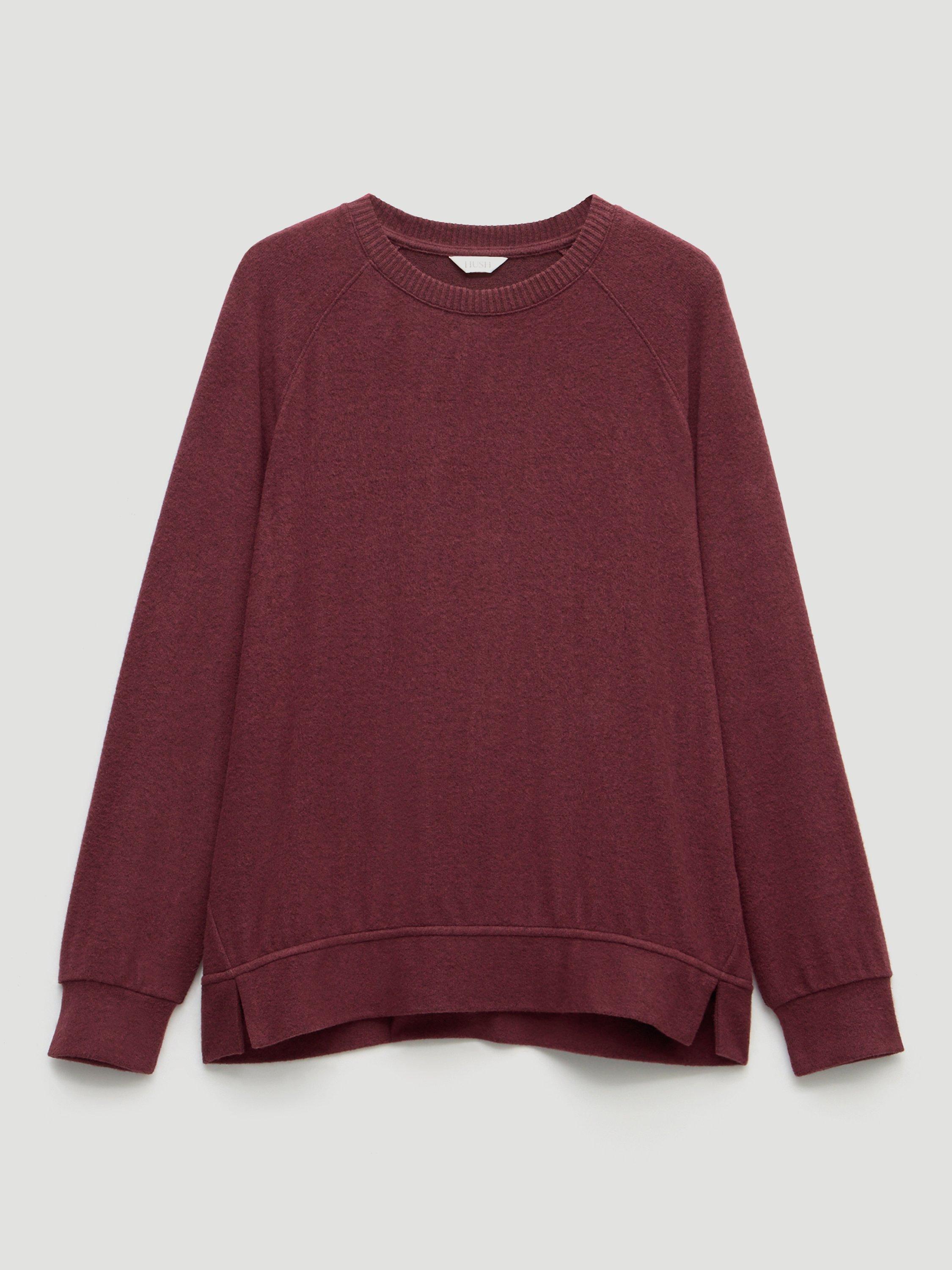 Product image 4 of 5, which shows HUSH Elle Super Soft Raglan Sleeve Pyjama Top containing LENZING™ ECOVERO™ Viscose, Burgundy Purple, L