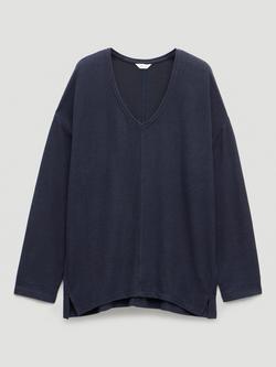 HUSH Gillian V-Neck Pyjama Top containing LENZING™ ECOVERO™ Viscose, Navy Blue