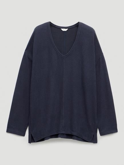 HUSH Gillian V-Neck Pyjama Top containing LENZING™ ECOVERO™ Viscose, Navy Blue