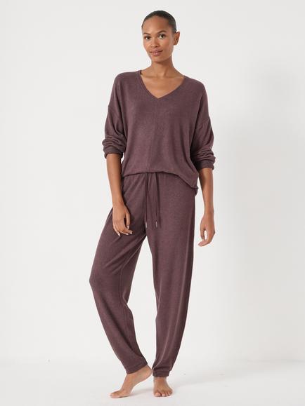 HUSH Gillian V-Neck Pyjama Top containing LENZING™ ECOVERO™ Viscose, Chocolate Melange