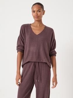 HUSH Gillian V-Neck Pyjama Top containing LENZING™ ECOVERO™ Viscose - view 2, Chocolate Melange