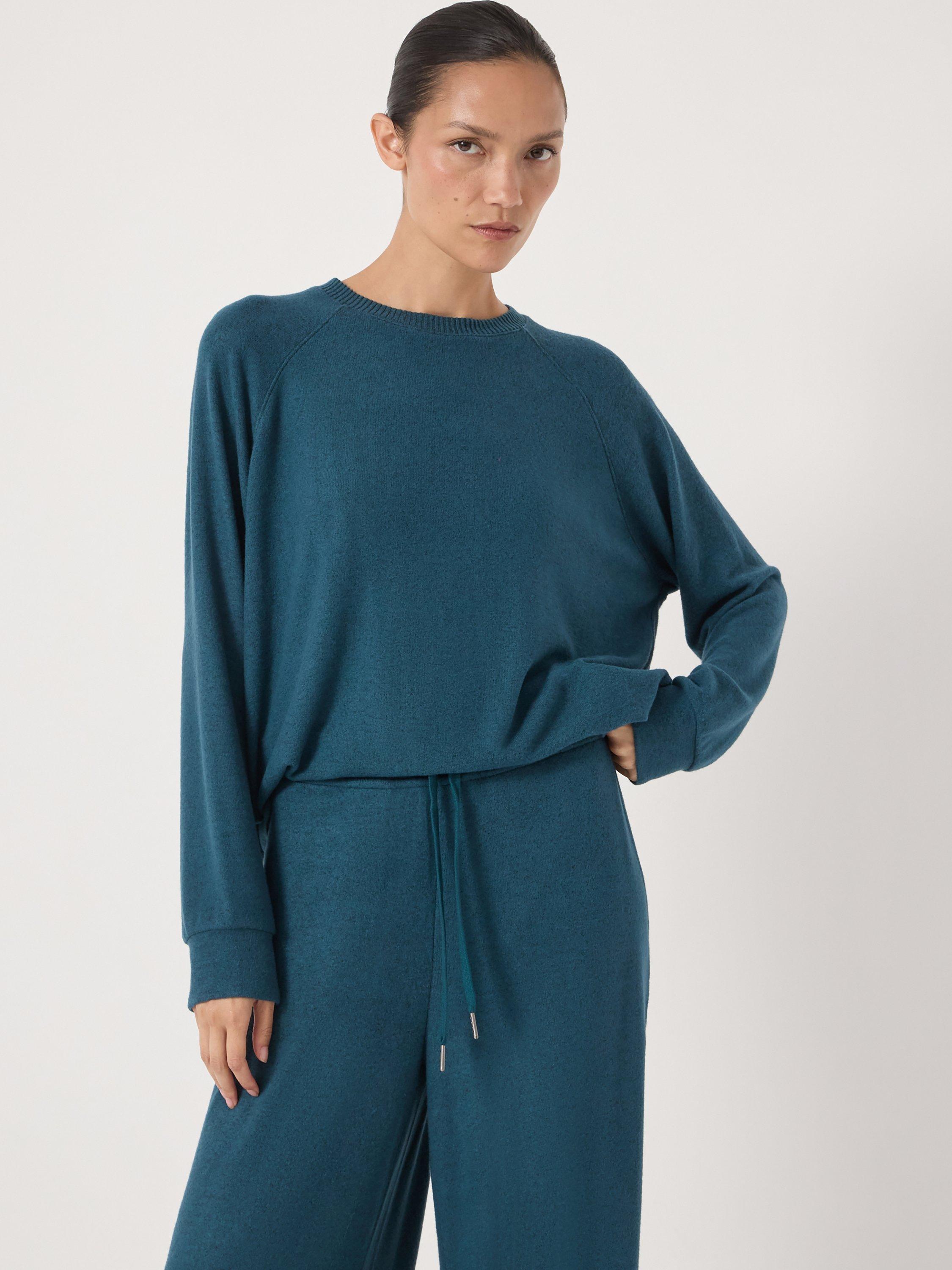 Product image 1 of 5, which shows HUSH Elle Super Soft Raglan Sleeve Pyjama Top containing LENZING™ ECOVERO™ Viscose, Teal Blue, XXS