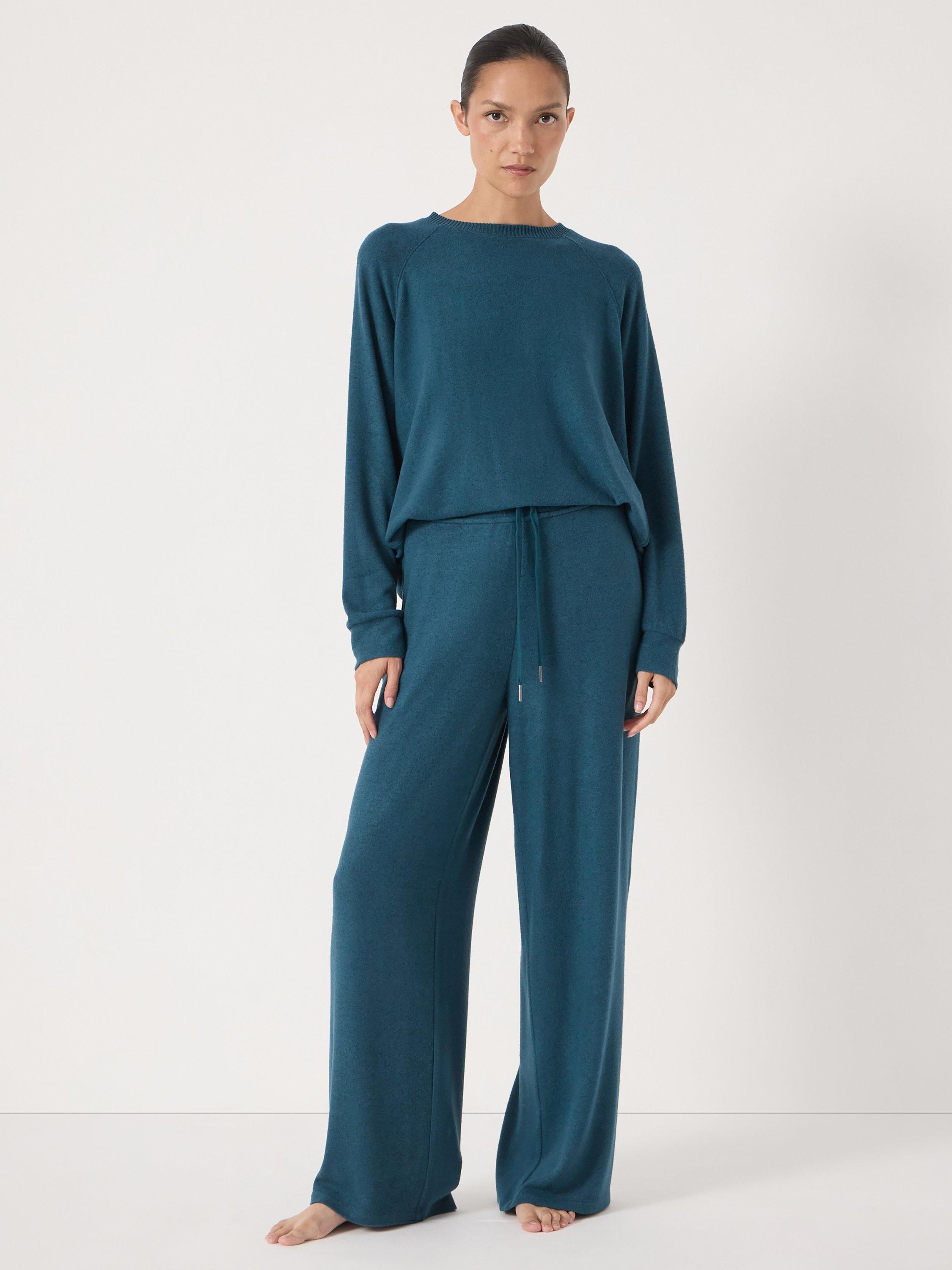 Product image 2 of 5, which shows HUSH Elle Super Soft Raglan Sleeve Pyjama Top containing LENZING™ ECOVERO™ Viscose, Teal Blue, XXS