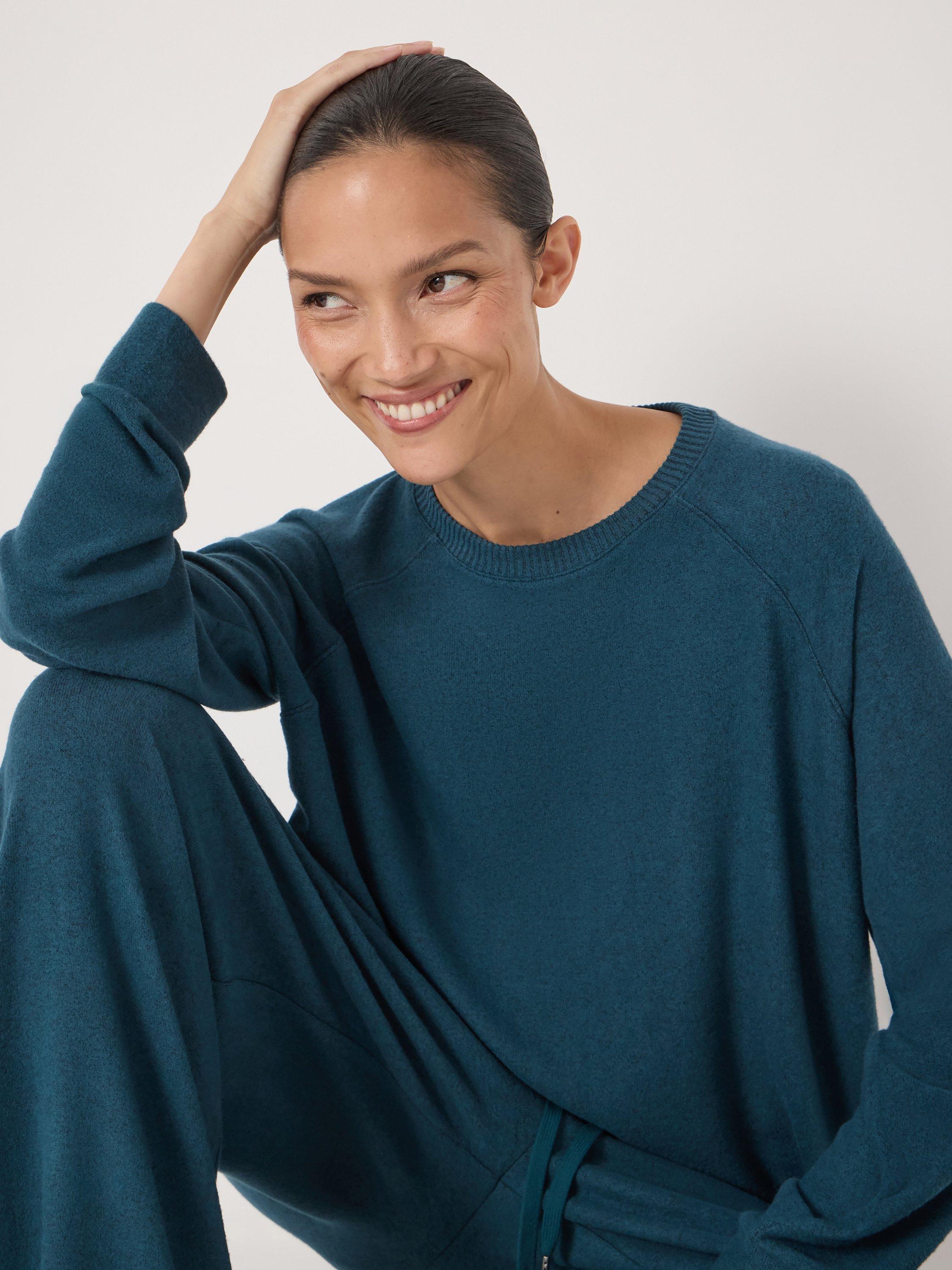 Product image 5 of 5, which shows HUSH Elle Super Soft Raglan Sleeve Pyjama Top containing LENZING™ ECOVERO™ Viscose, Teal Blue, XXS