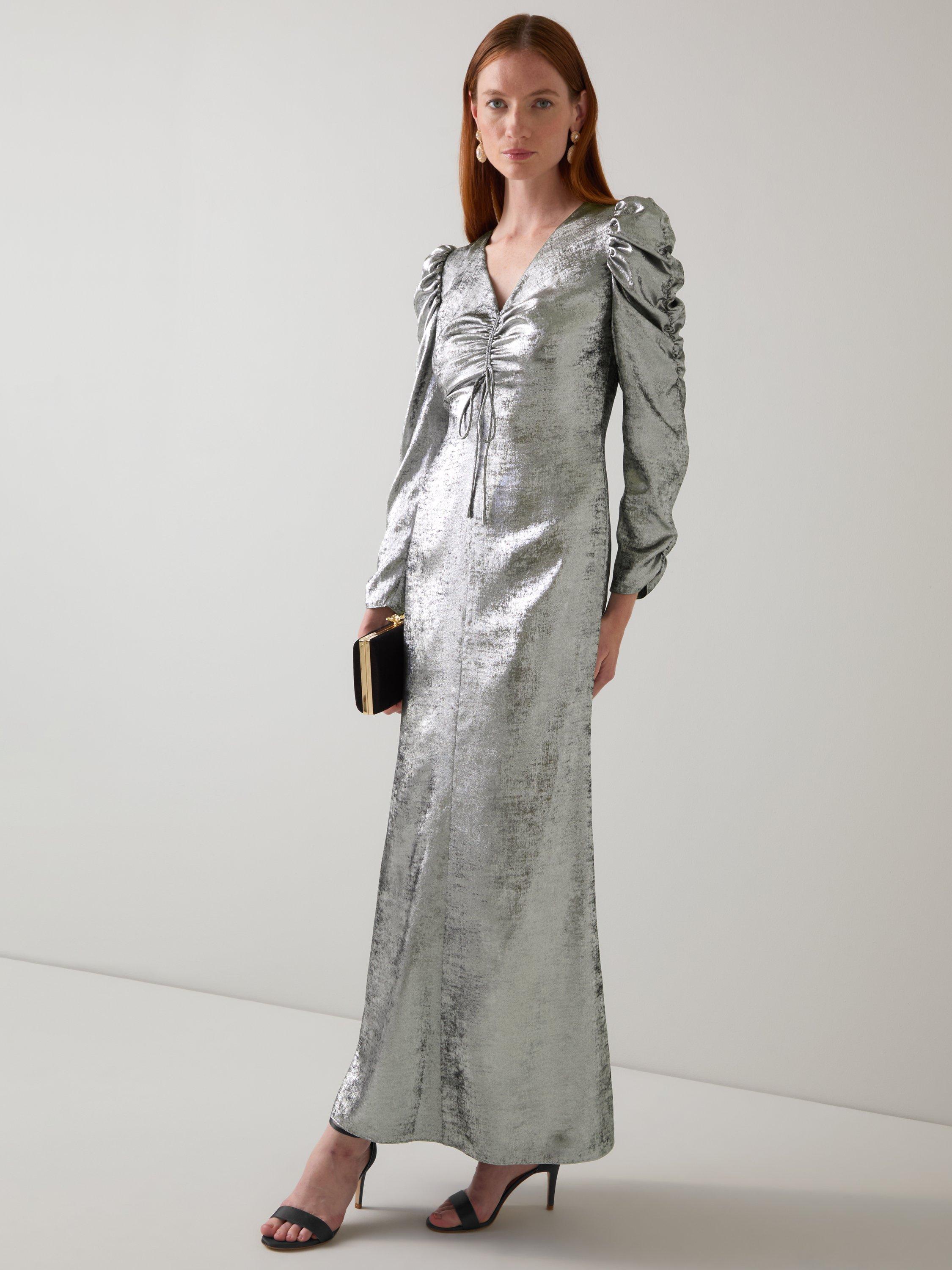 Product image 1 of 5, which shows L.K.Bennett Lilith V-Neck Midi Dress, Grey/Silver, 4